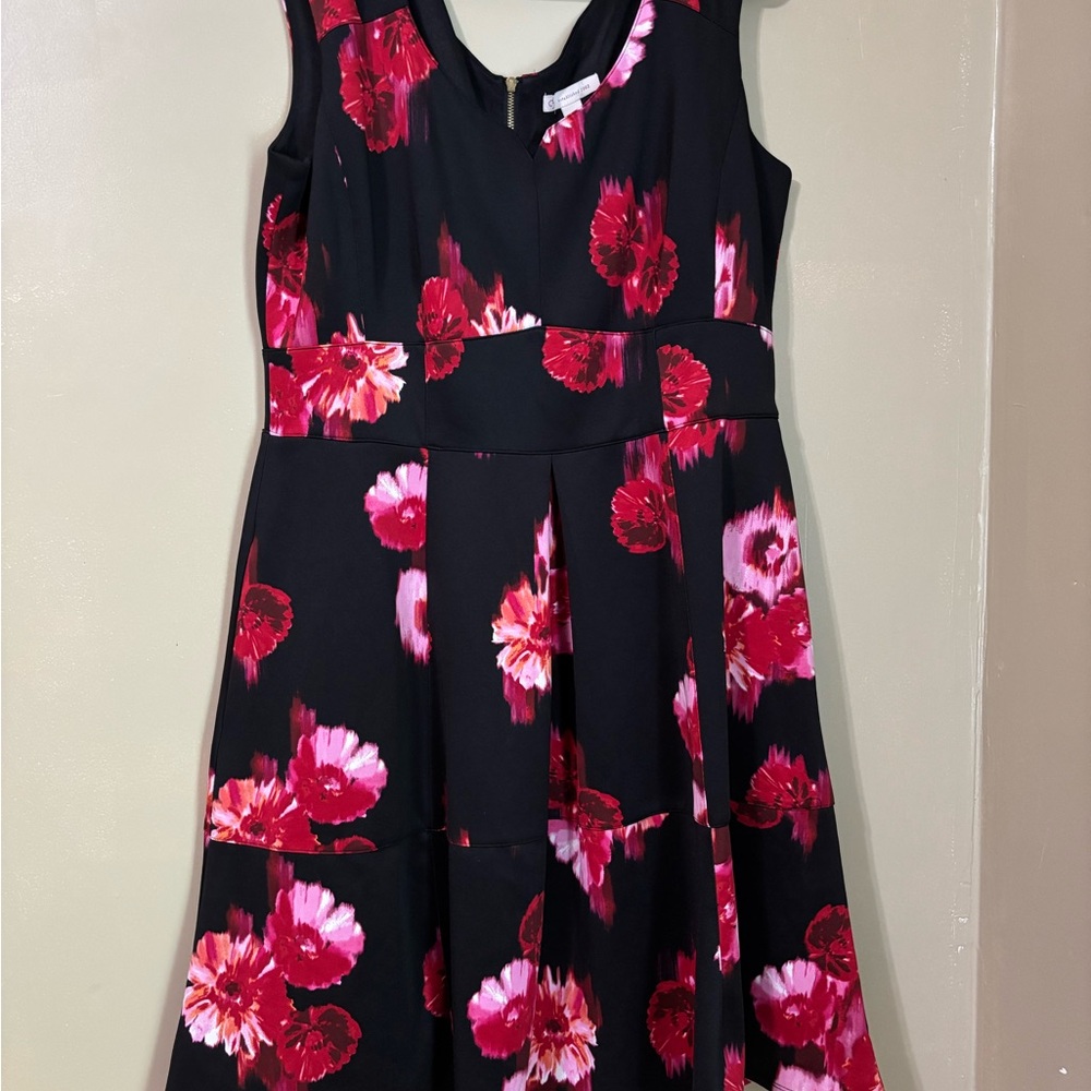 Floral Black and Red Midi Dress